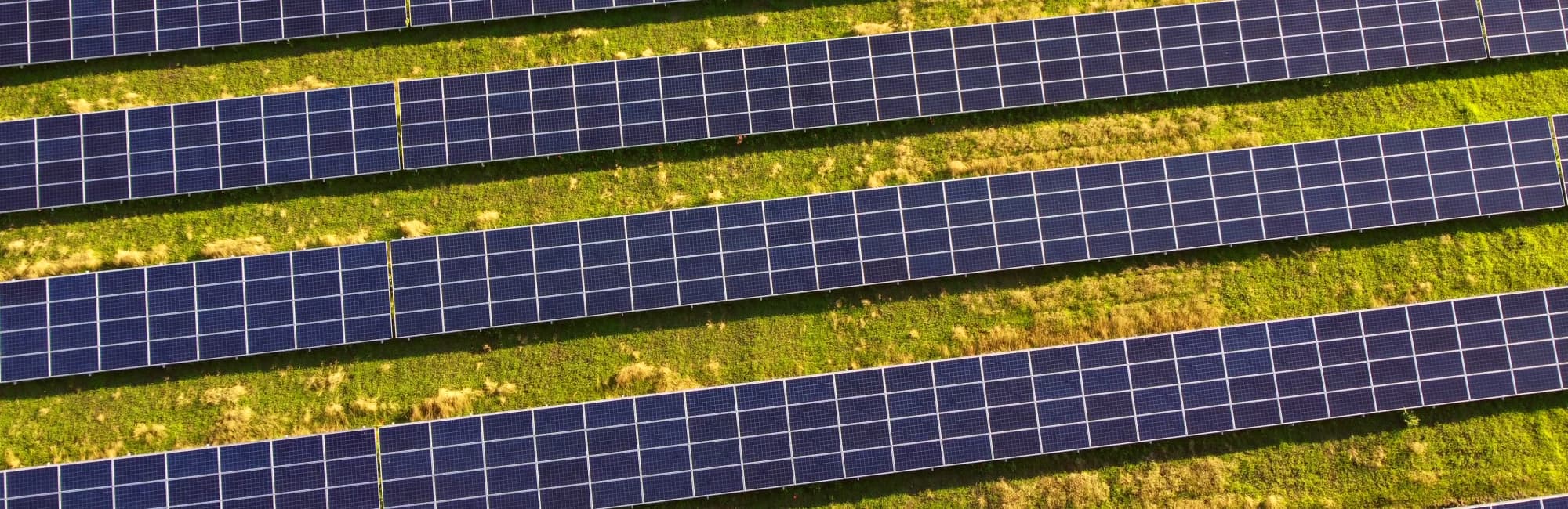 Aerial view over solar panel station